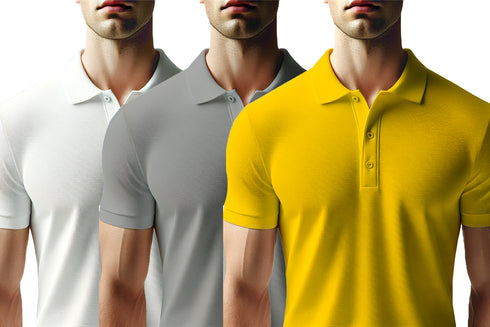 Aaramkhor Combo Gift Pack of 3 Polo Black Navy Blue Grey Tshirts for Men